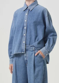 Cheap AGOLDE Aiden High Low Shirt In Shout