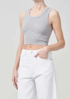 Cheap AGOLDE Cropped Poppy Scoop Neck Tank In Grey Heather
