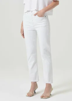 Cheap AGOLDE Riley High Rise Straight Crop (Stretch) In Sour Cream