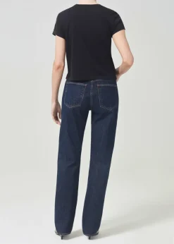 Shop AGOLDE 90'S Pinch Waist High Rise Straight Long In Polished