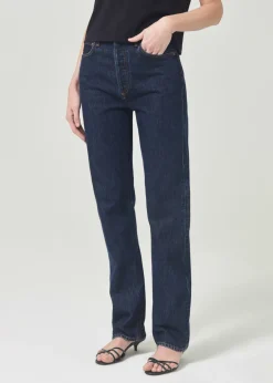 Shop AGOLDE 90'S Pinch Waist High Rise Straight Long In Polished