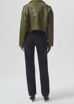 Sale AGOLDE Shoreditch Ski Club X Remi Leather Biker Jacket In Grass