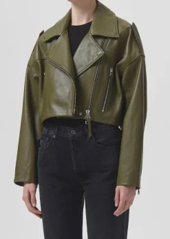 Sale AGOLDE Shoreditch Ski Club X Remi Leather Biker Jacket In Grass