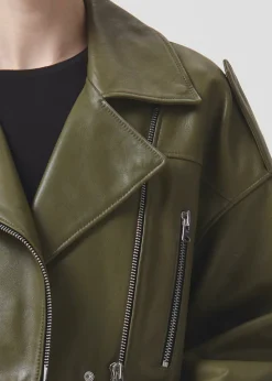 Sale AGOLDE Shoreditch Ski Club X Remi Leather Biker Jacket In Grass