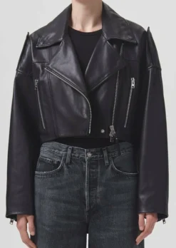 Clearance AGOLDE Shoreditch Ski Club X Remi Leather Biker Jacket In Black