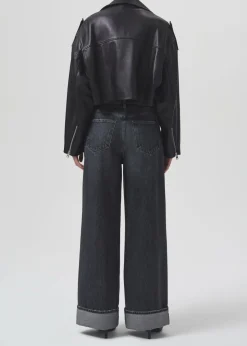 Clearance AGOLDE Shoreditch Ski Club X Remi Leather Biker Jacket In Black