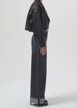 Clearance AGOLDE Shoreditch Ski Club X Remi Leather Biker Jacket In Black