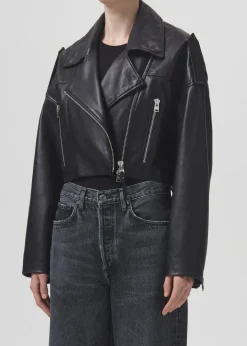 Clearance AGOLDE Shoreditch Ski Club X Remi Leather Biker Jacket In Black